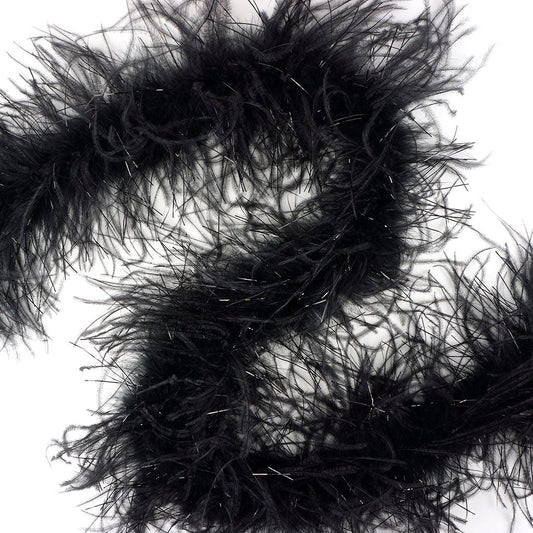 6 Ft. One-Ply Ostrich Feather Boas Solid Colors-Black/Black Lurex