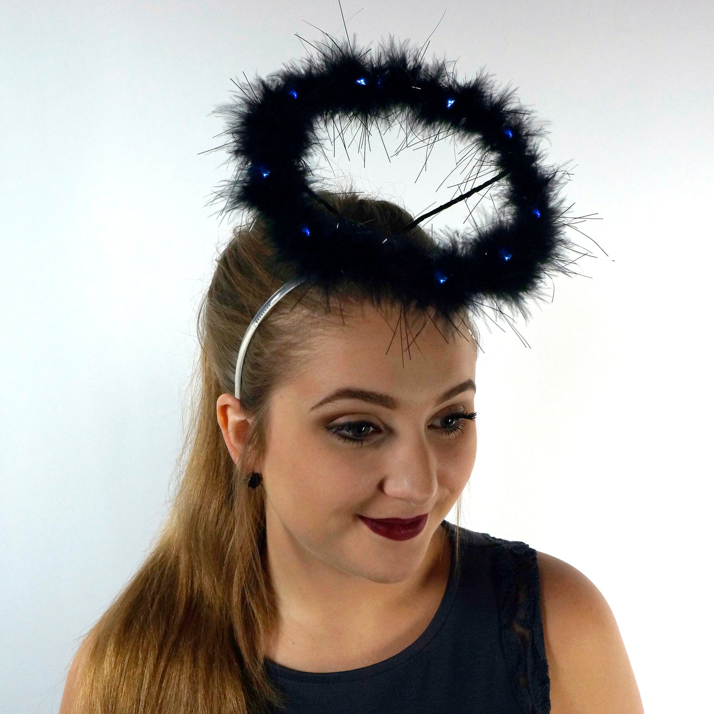 Marabou Feather Halo W/LED Lights Black W/Black Lurex