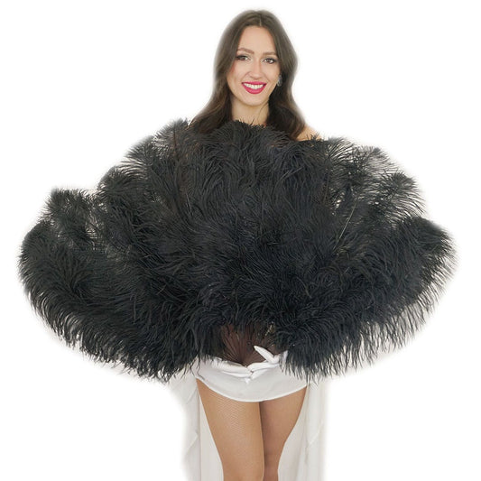 Feather Fan w/Ostrich Femina - Black