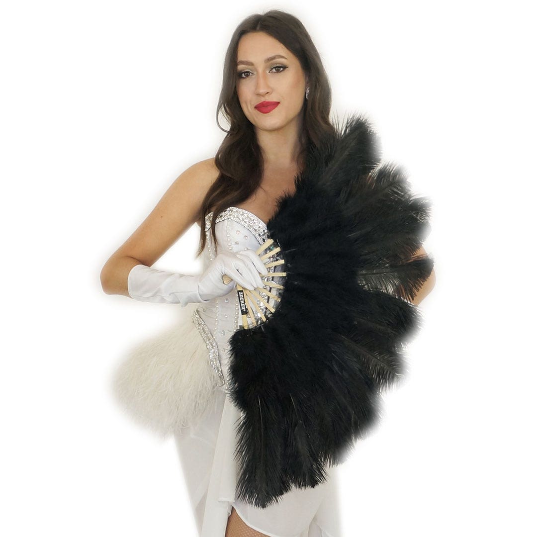 Ostrich Feather Fan w/Marabou - Black