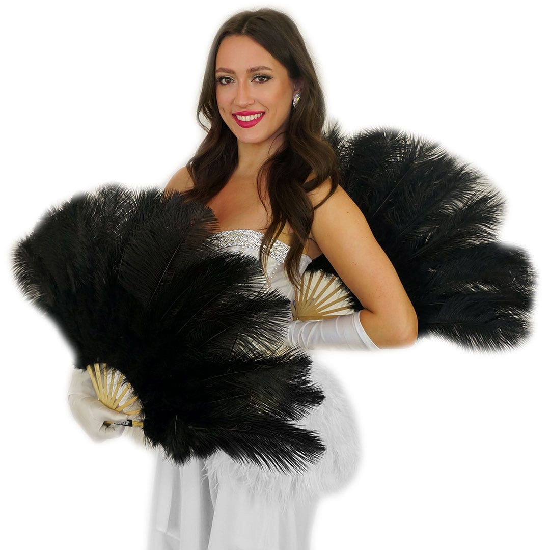 Ostrich Feather Fan w/Marabou - Black