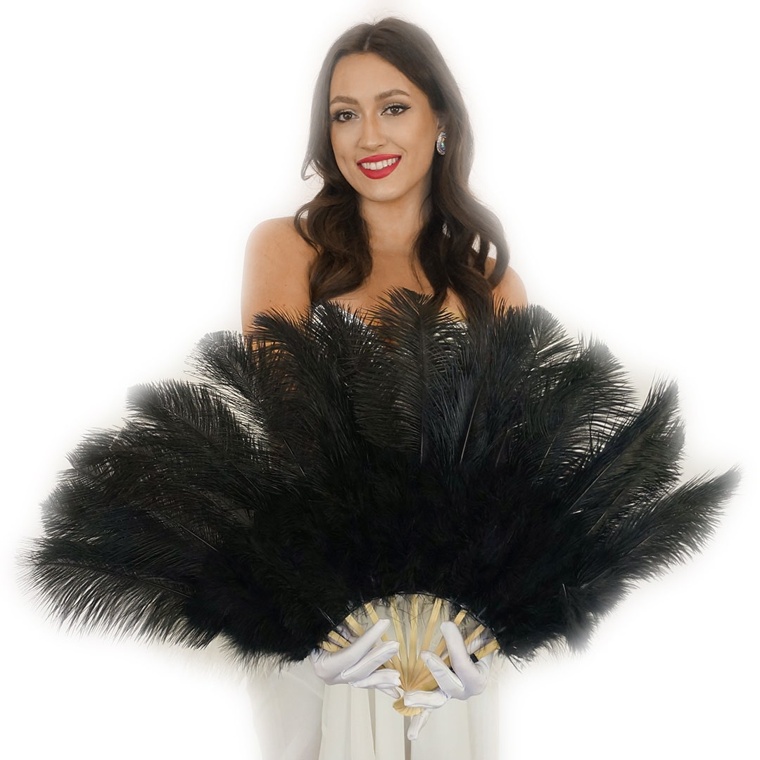 Ostrich Feather Fan w/Marabou - Black