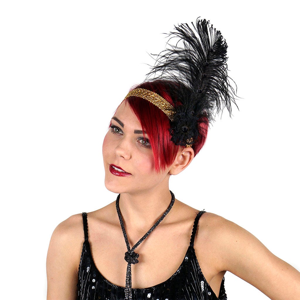 Ostrich Flapper Headband Black/Gold