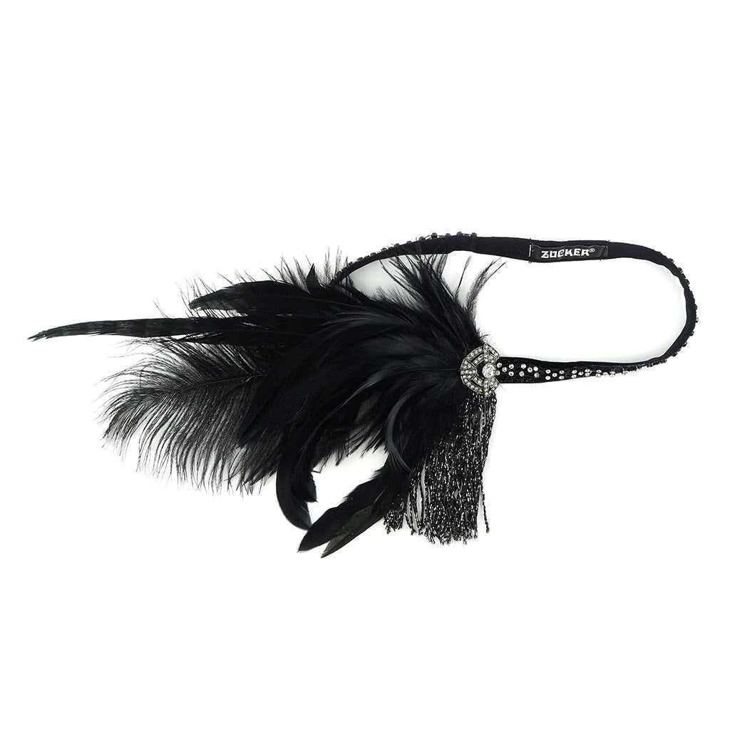 Art Deco Style Feather Headband - Black