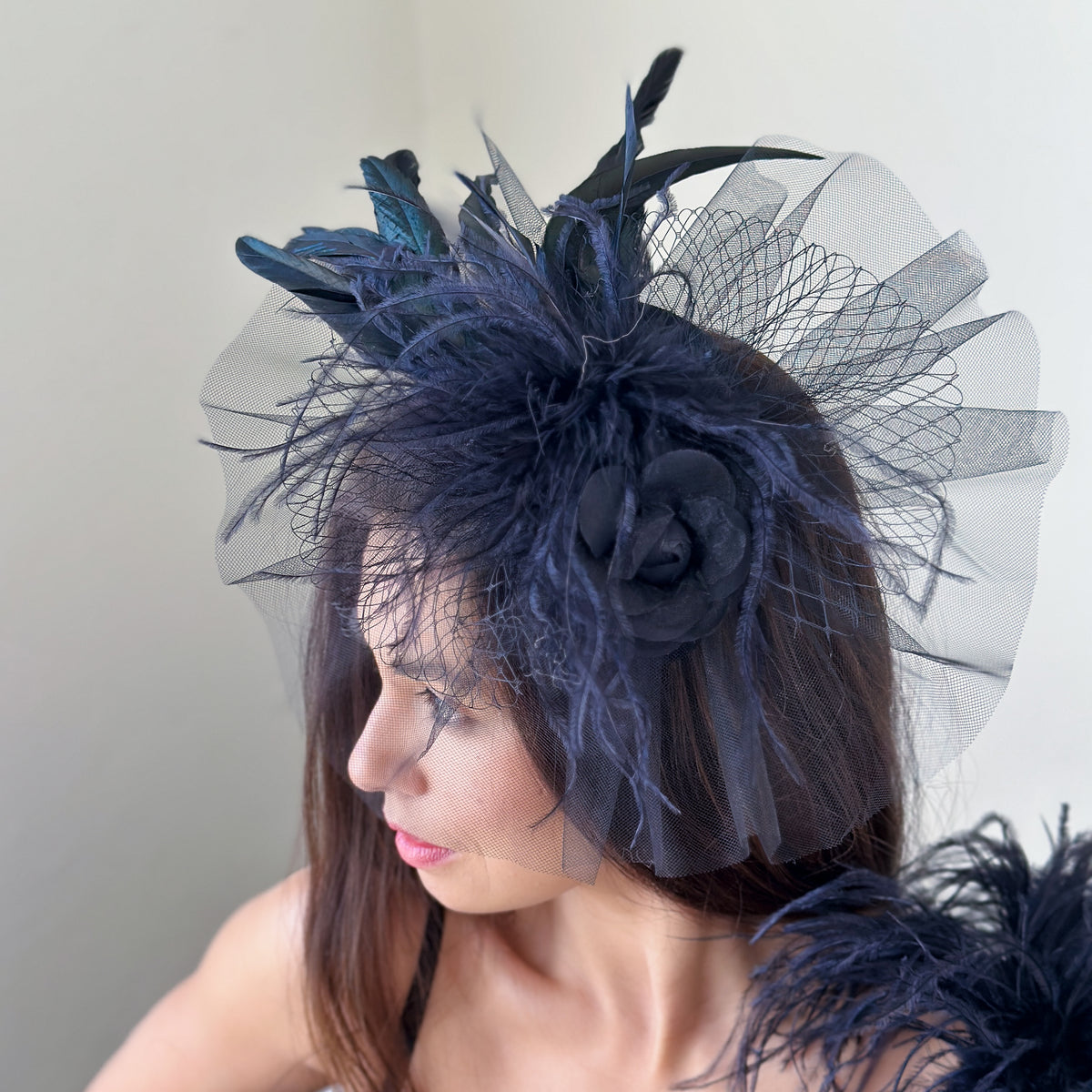 Tulle Feather Fascinator Derby Hat with Hair Clip for Formal Events Kentucky Derby Fascinator Hat for Women – Feather Mesh  main image 4
