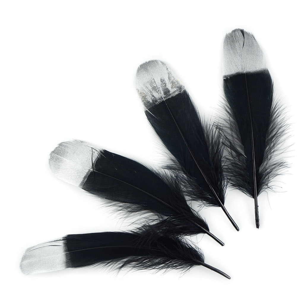 Metallic Tipped Goose Pallet Feather - Black and Silver