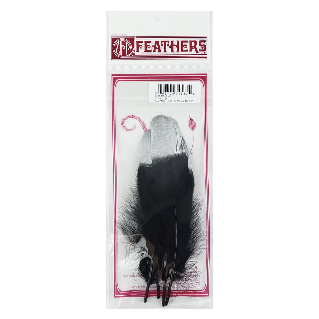 Metallic Tipped Goose Pallet Feather - Black and Silver