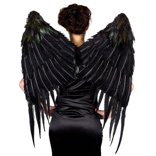 Custom 4X Large Black Iridescent Resting Feather Wings 