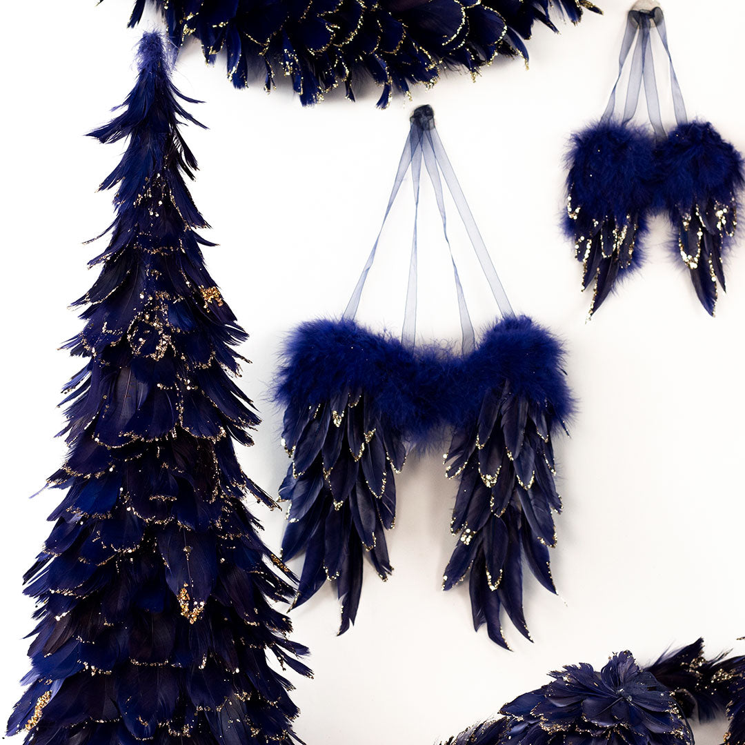 Navy Blue Feather Angel Wing Ornament