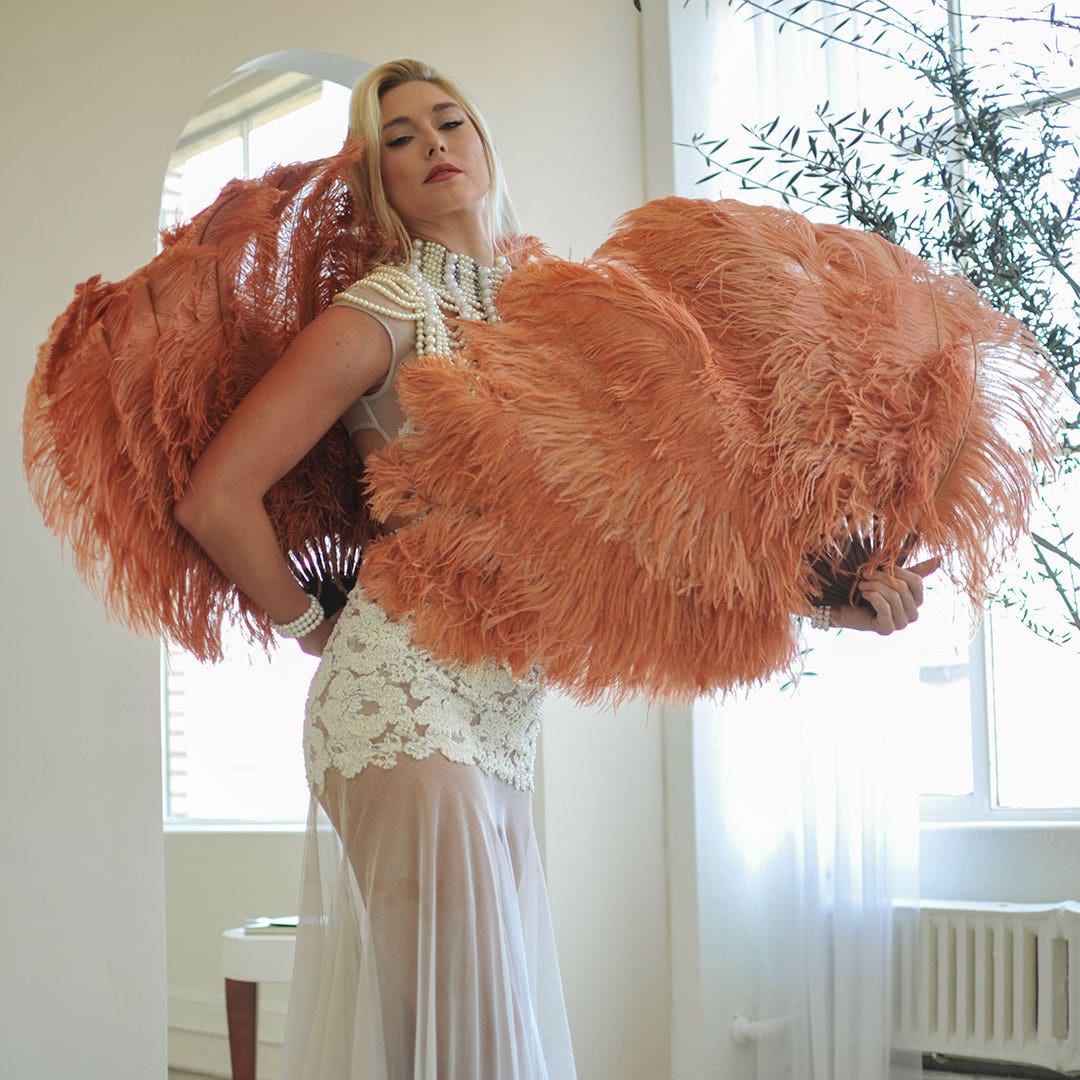 Ostrich Feather Fan with Prime Ostrich Femina Feathers-Cinnamon