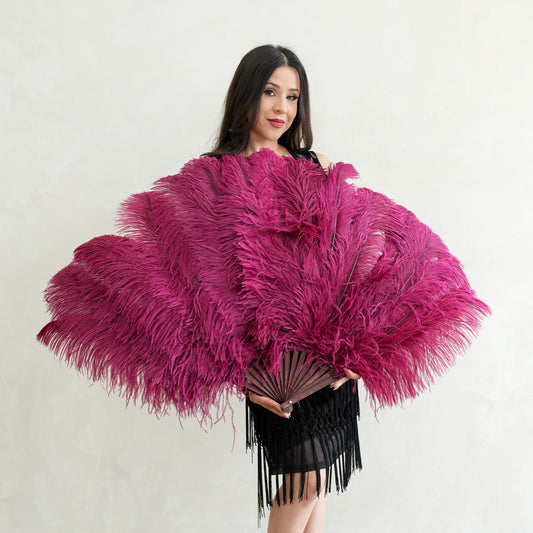 Ostrich Fan with Prime Femina Ostrich Feathers - Burgundy