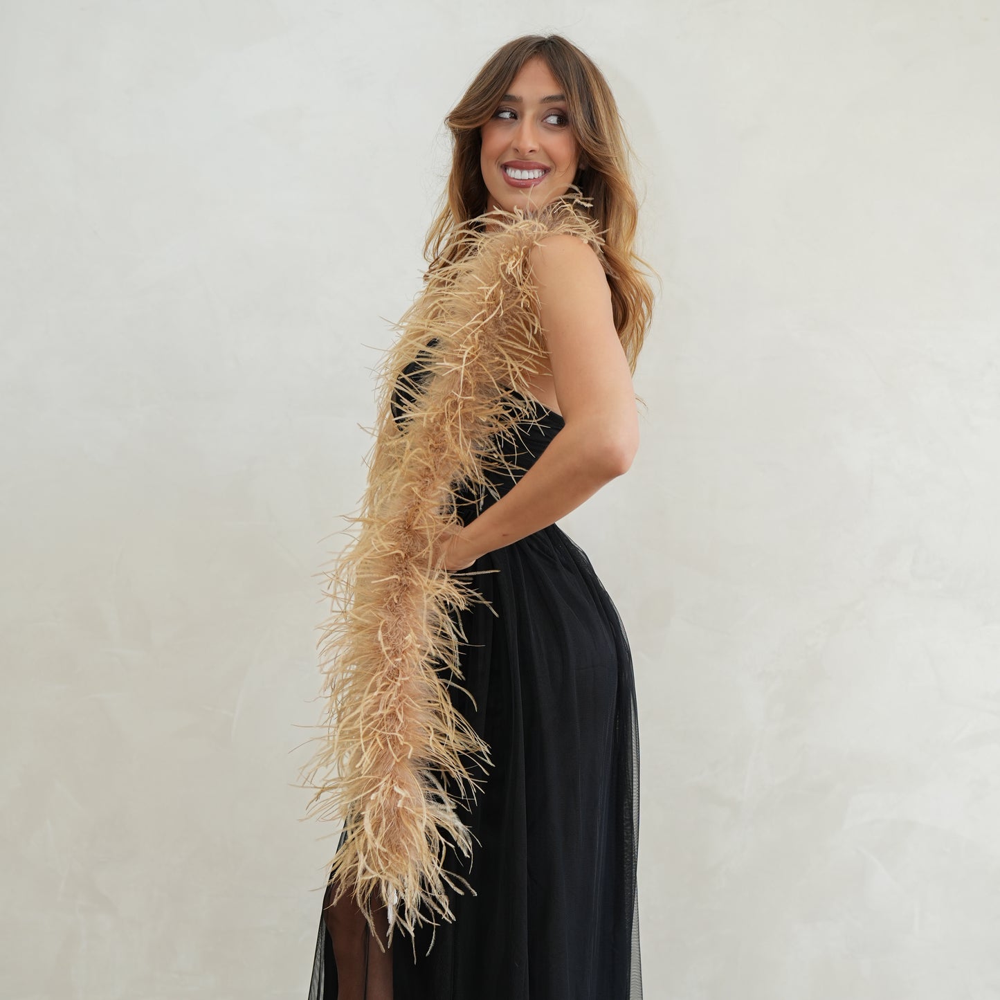 Camel Beige 2 Ply Ostrich Feather Boa