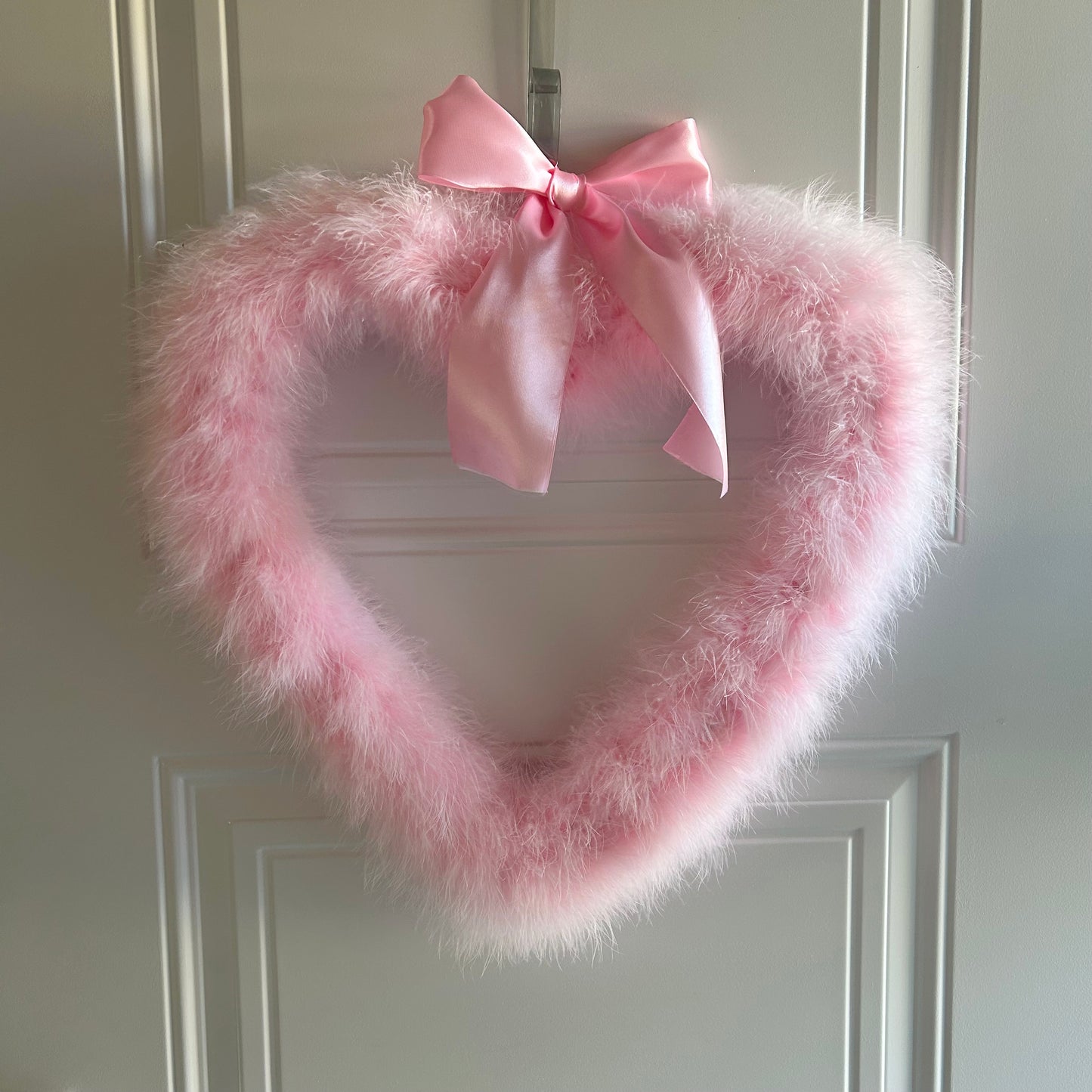 Decorative Candy Pink Heart Shaped Feather Wreath and Wall Art