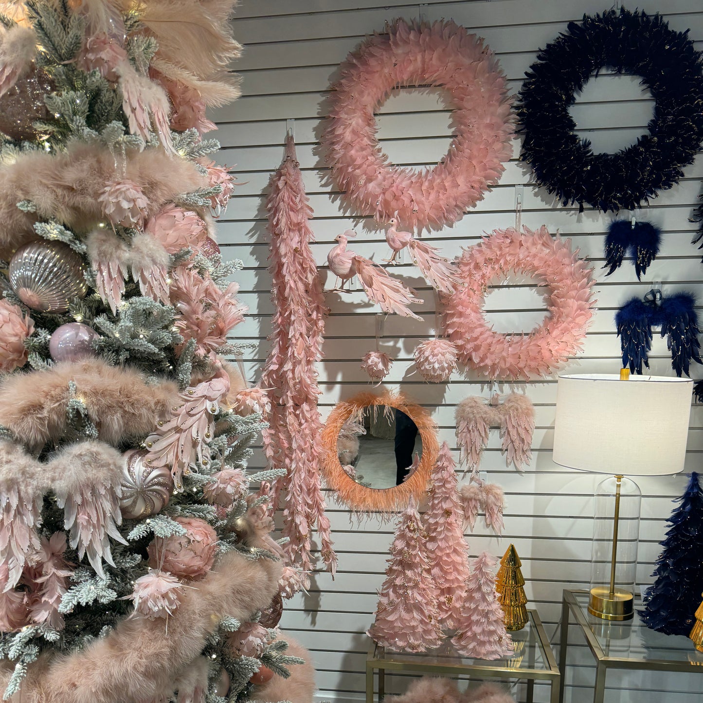 Feathered Pink Christmas Wreath