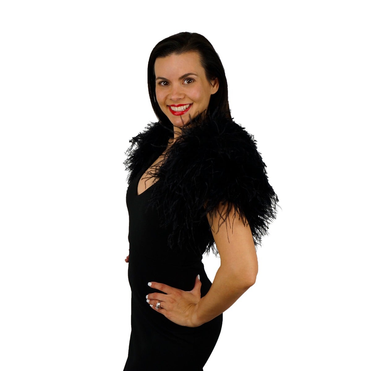 Large Ostrich Feather Bolero Shoulder Wrap / Coat Black