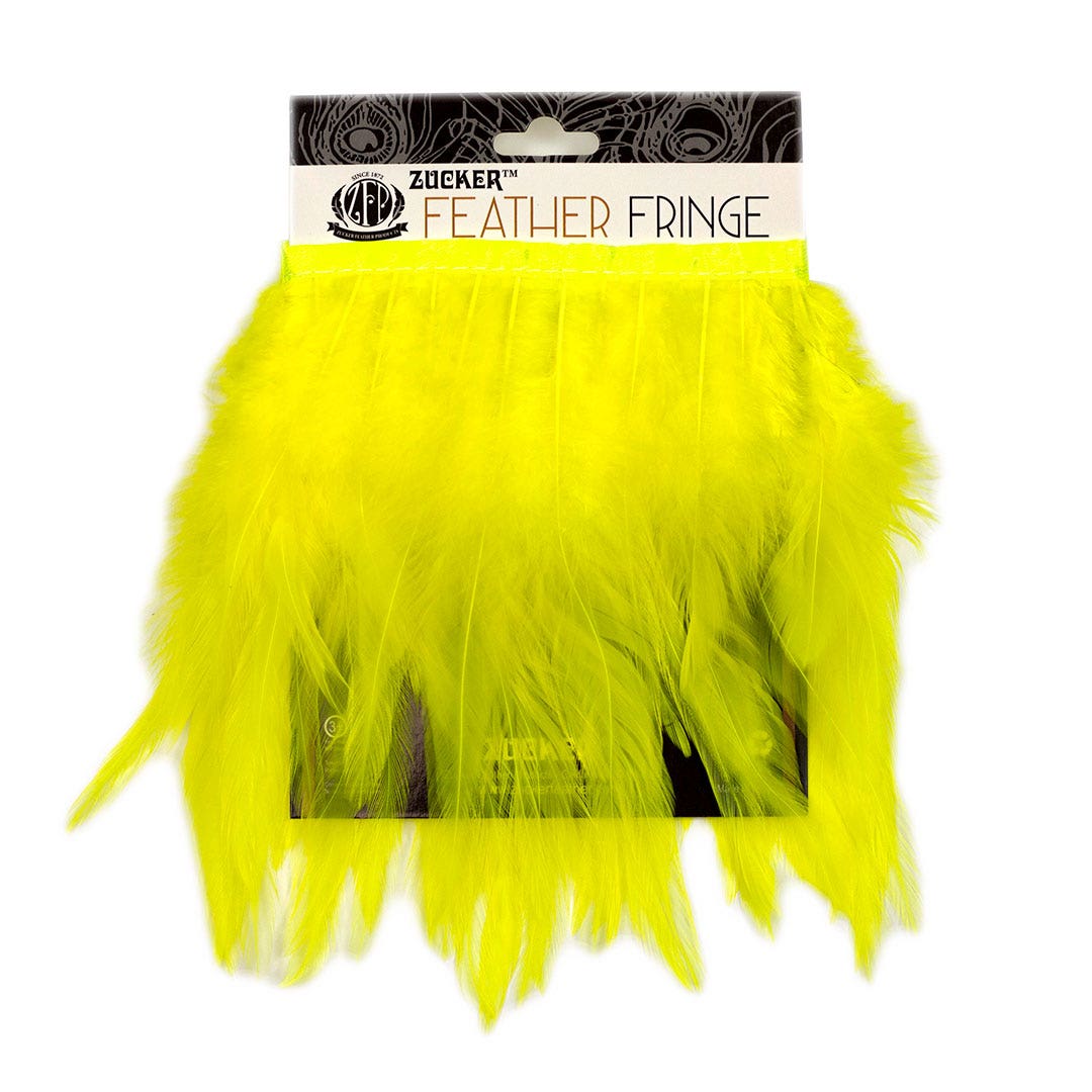 Rooster Saddle Fringe on Bias 6-8" x 1 YD-Fluorescent Yellow