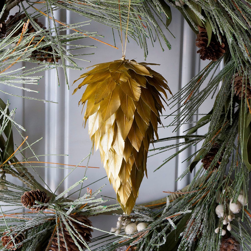 Gold Pine cone Feather ornament