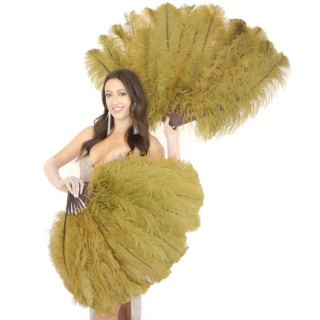 Ostrich Feather Fan with Prime Ostrich Femina Feathers-Olive