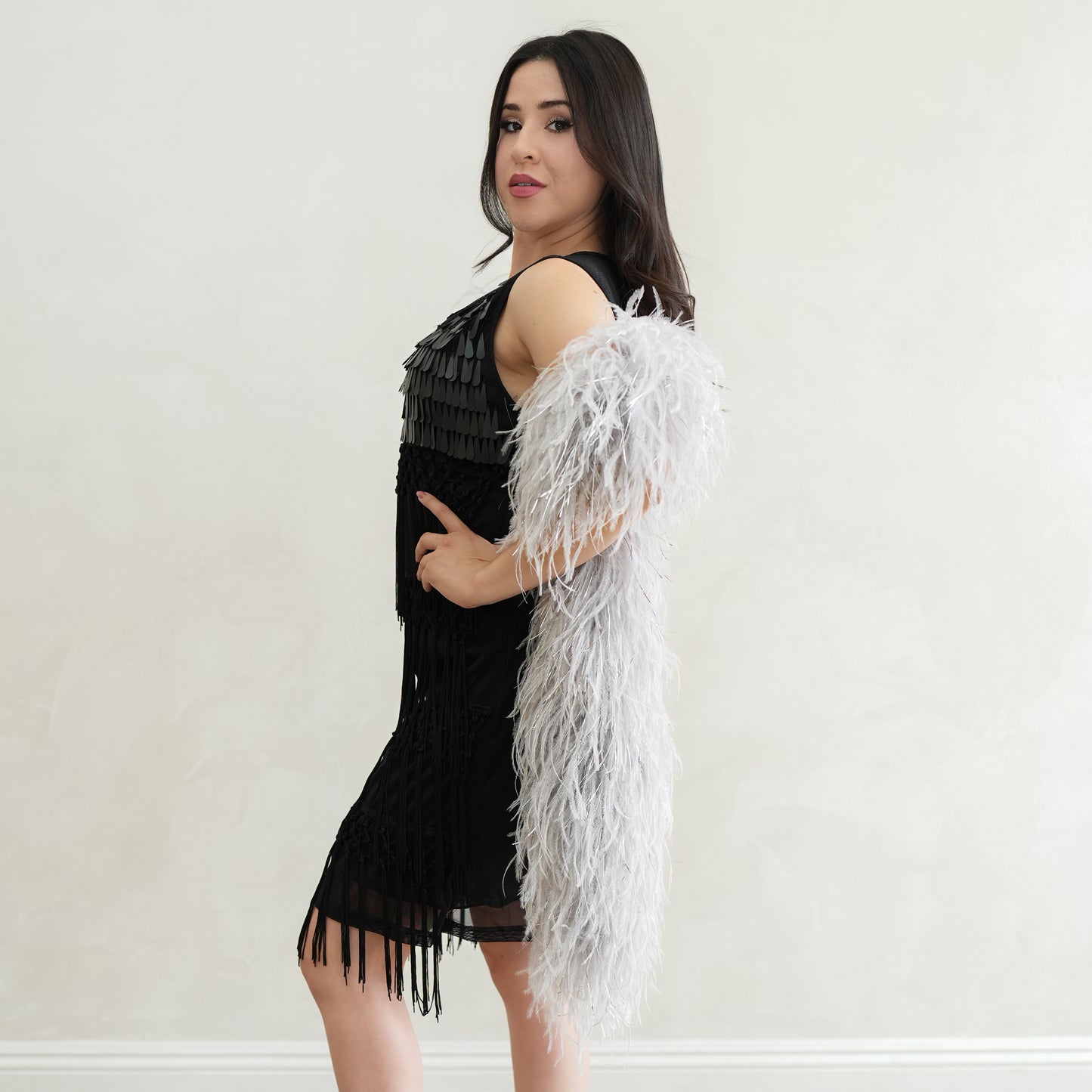 Silver 4 Ply Ostrich Feather Boa with Lurex