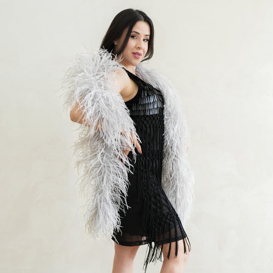 Silver 4 Ply Ostrich Feather Boa with Lurex