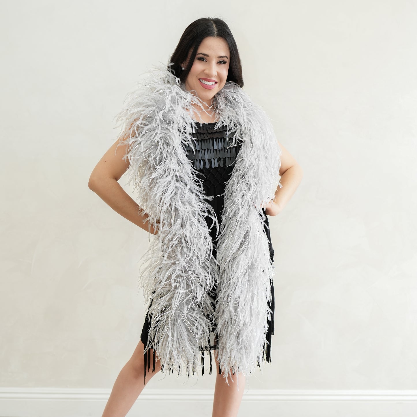 Silver 4 Ply Ostrich Feather Boa with Lurex