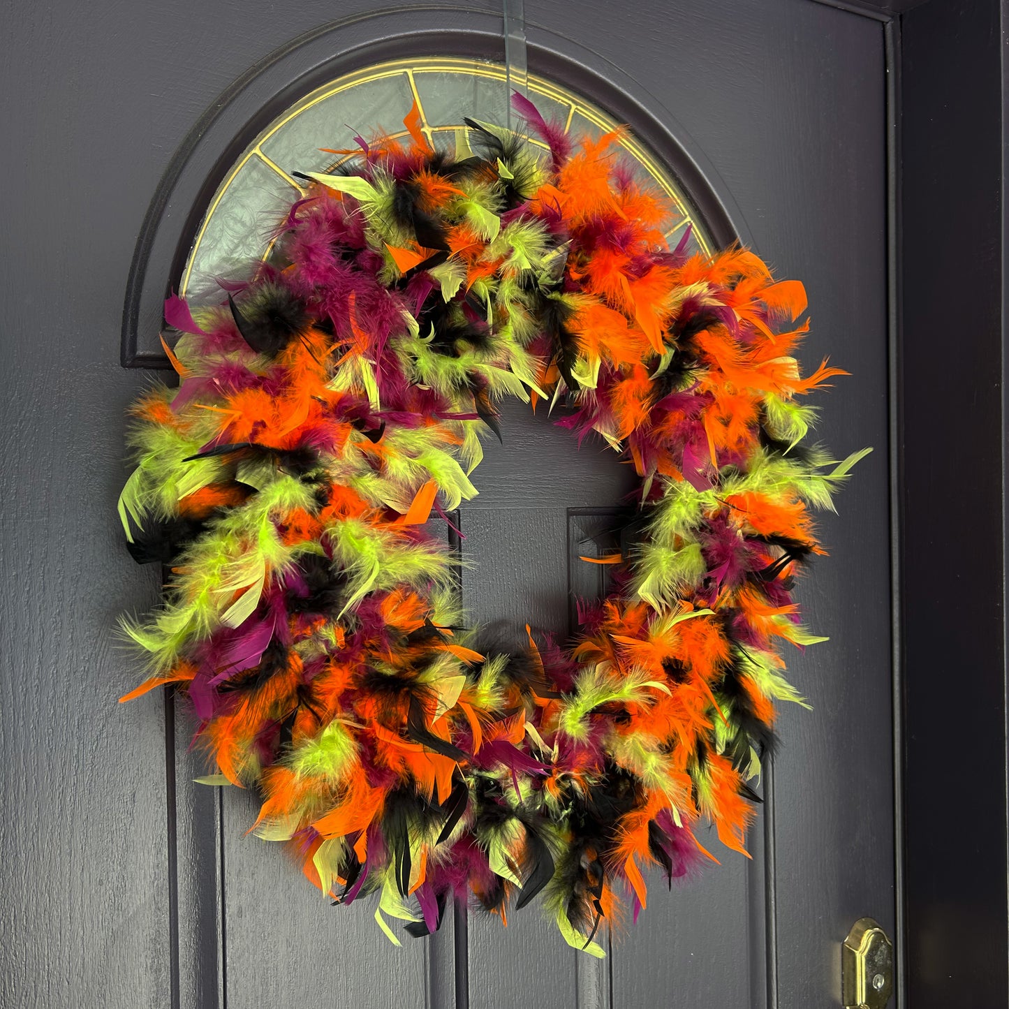 Feather Wreath-Black/Lime/Orange/Purple