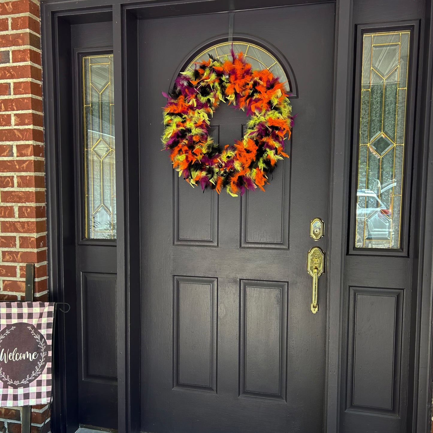 Feather Wreath-Black/Lime/Orange/Purple