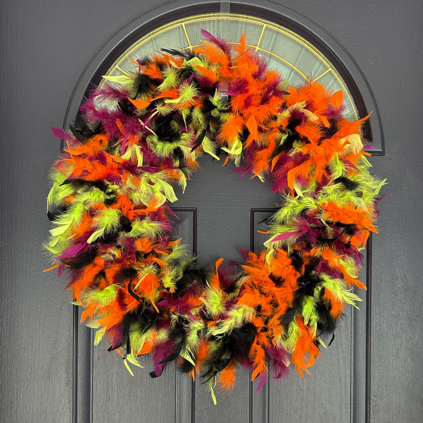 Feather Wreath-Black/Lime/Orange/Purple