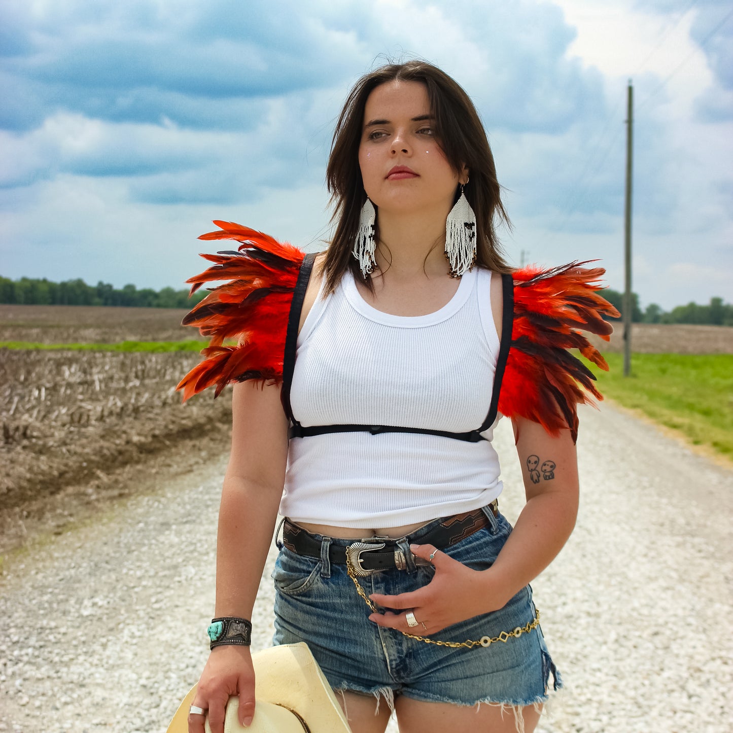 Dakota Feathers Down Harness - Hot Orange