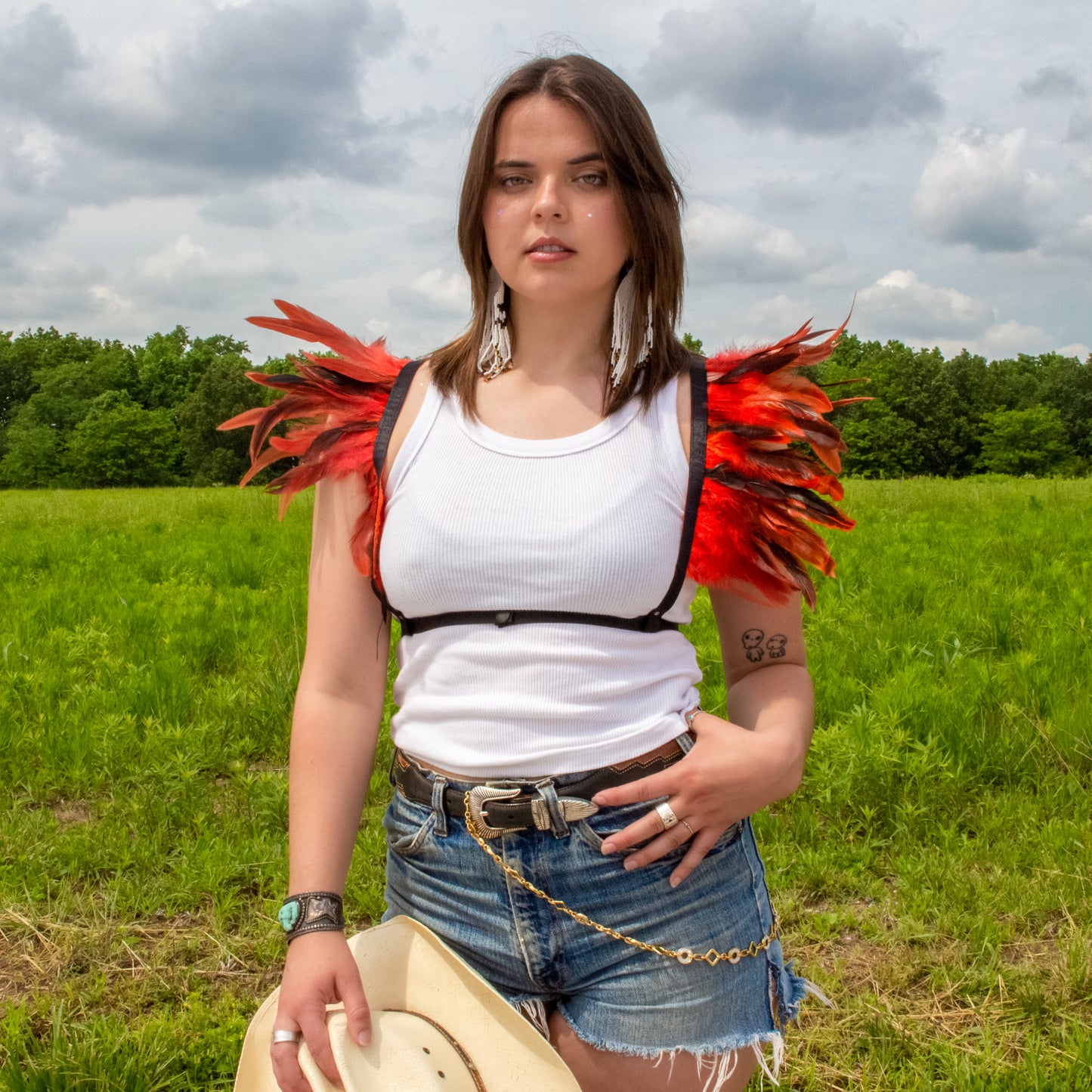 Dakota Feathers Down Harness - Hot Orange