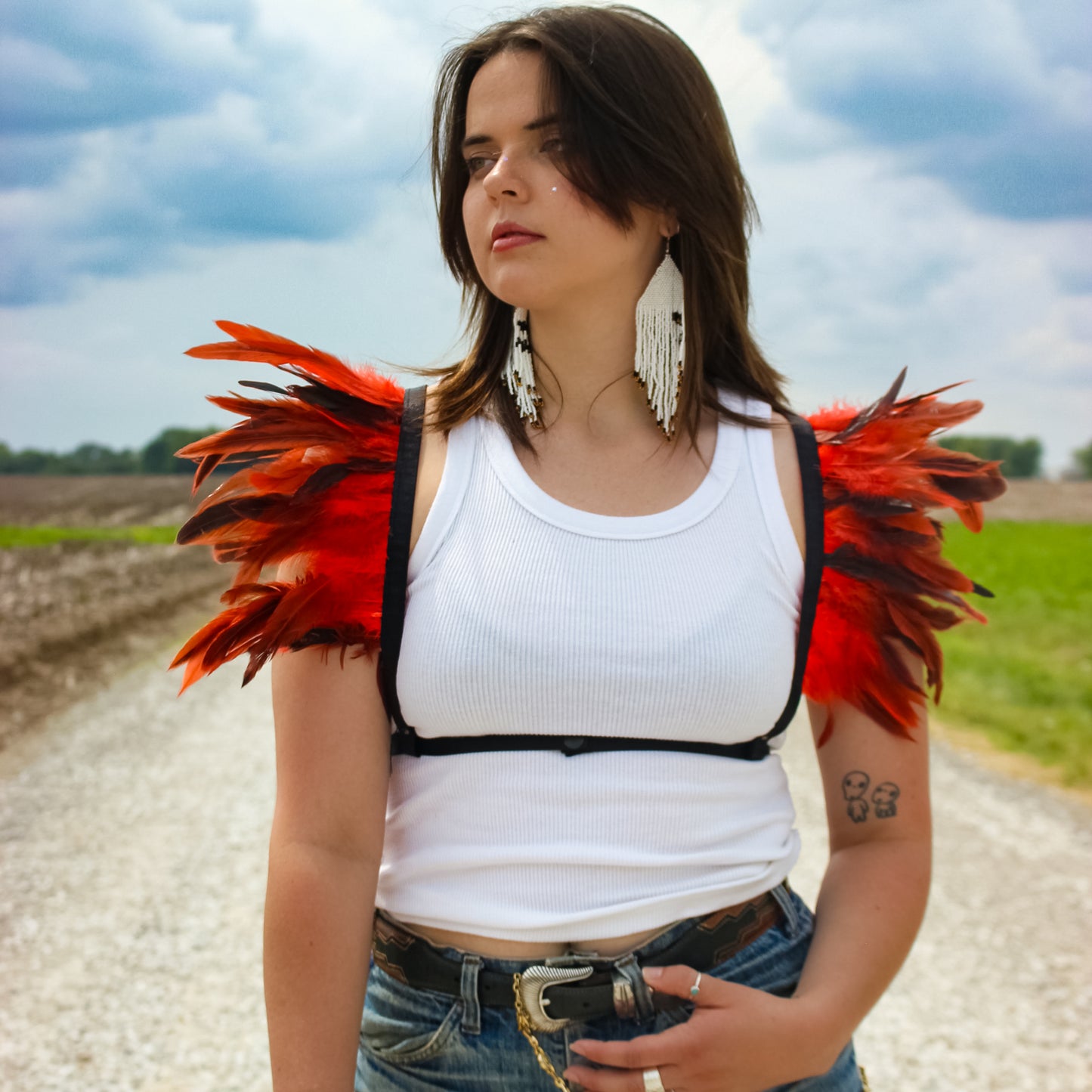 Dakota Feathers Down Harness - Hot Orange