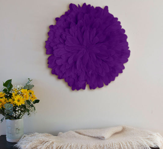 Unique Decorative Feather Wall Art Inspired by African JuJu Hats - Fluorescent Lavender