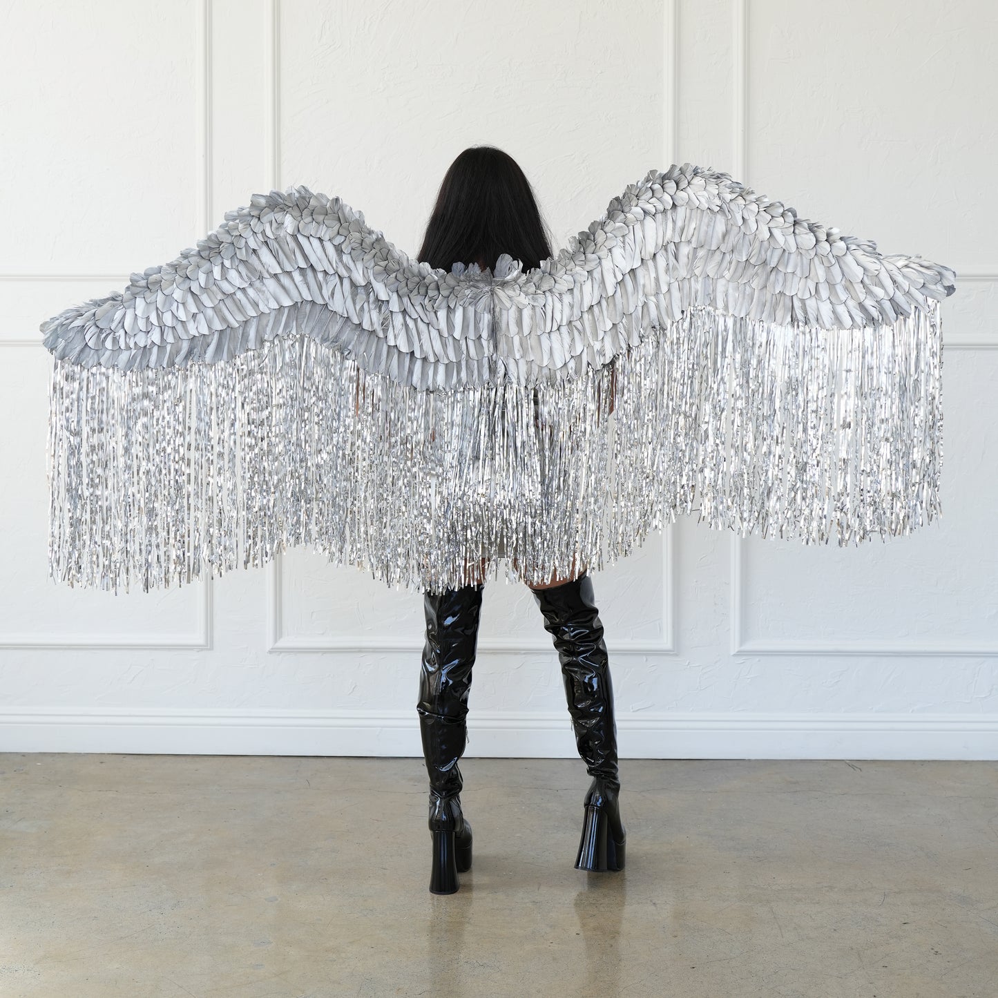 Flowing Metallic Silver Wings