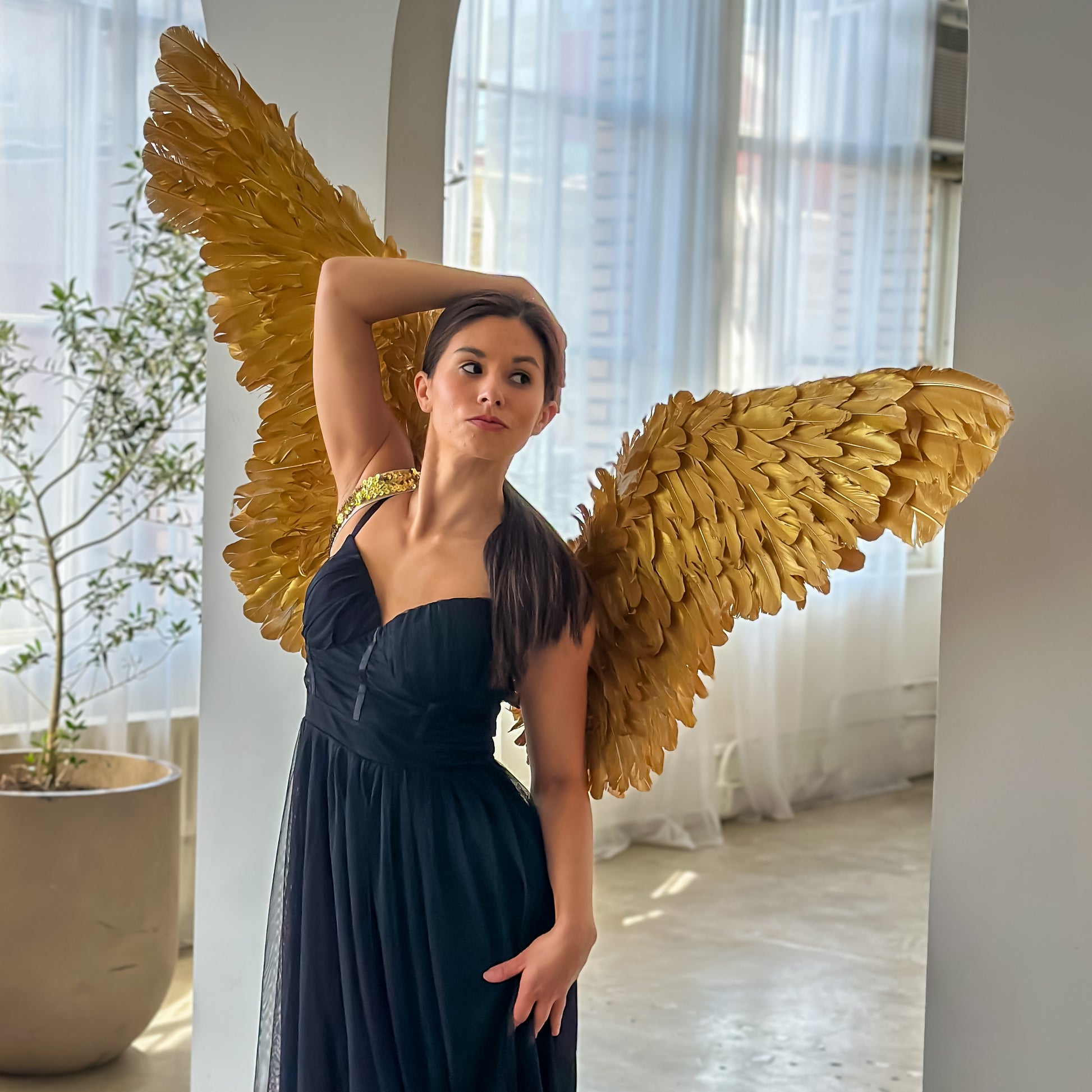 Giant Metallic Gold Wings Costume | Gold Feather Wings Giant Metallic Gold Wings Costume | Gold Feather Wings