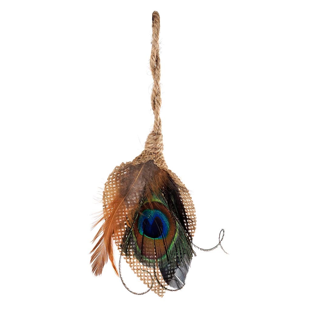 Peacock Feather Teardrop Ornament - Natural