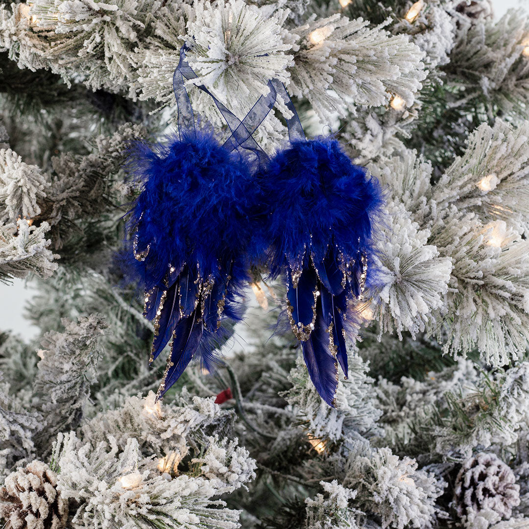 Navy Blue Feather Angel Wing Ornament