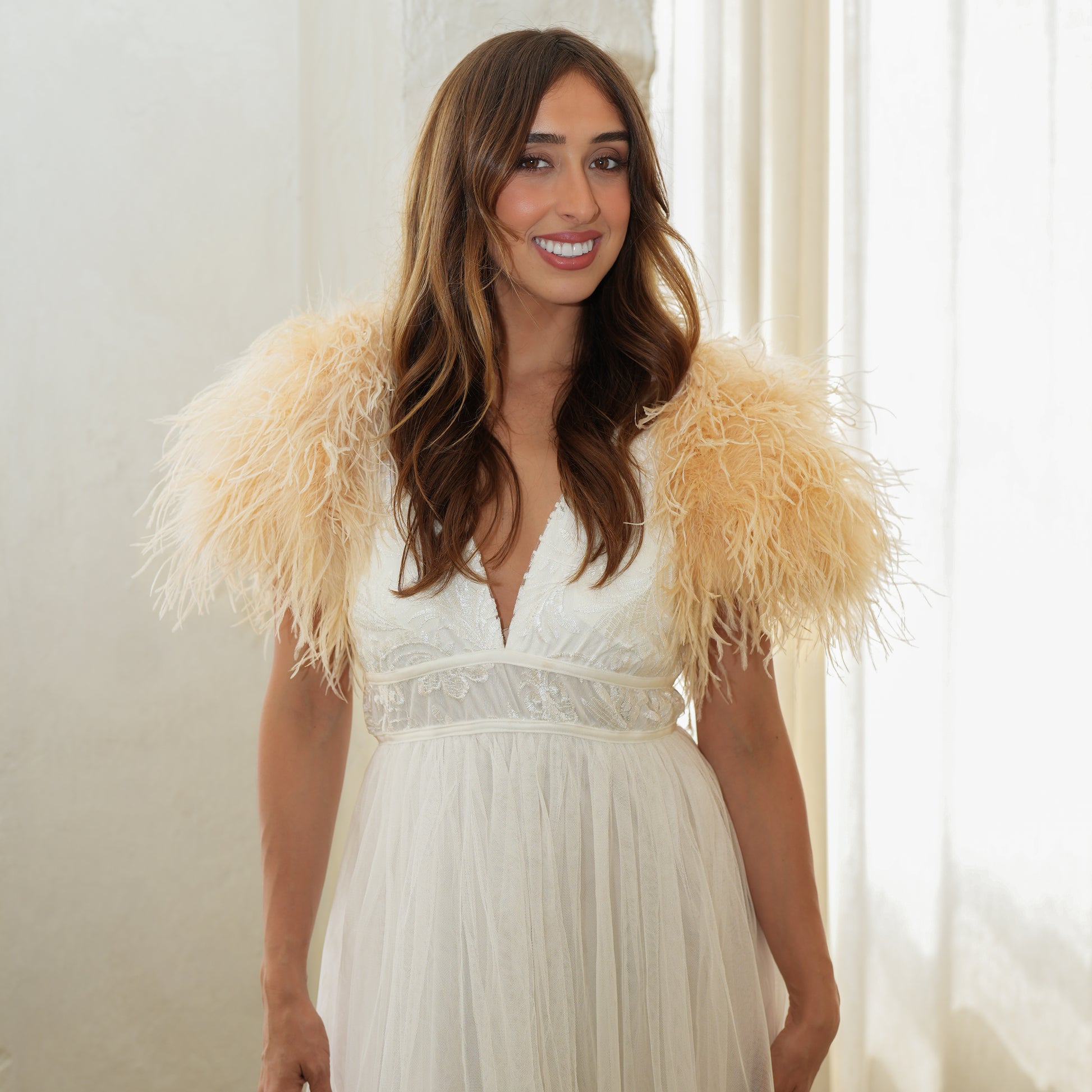 Zucker Feather Bolero Jacket | Nude Beige Ostrich Feather Bridal Accessory featherplace.com by Zucker Feather Products, Inc. Zucker Feather Bolero Jacket | Nude Beige Ostrich Feather Bridal Accessory featherplace.com by Zucker Feather Products, Inc.