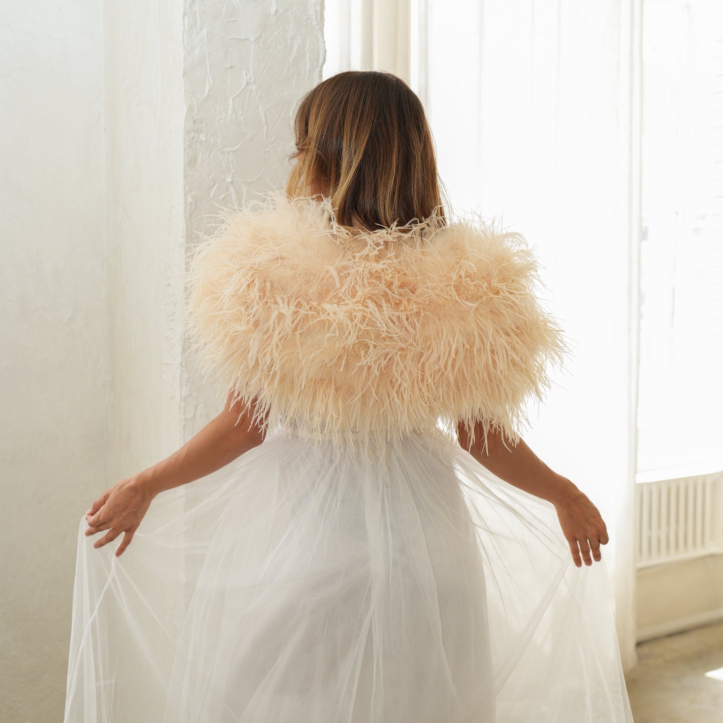 Beige Small Ostrich Feather Shrug