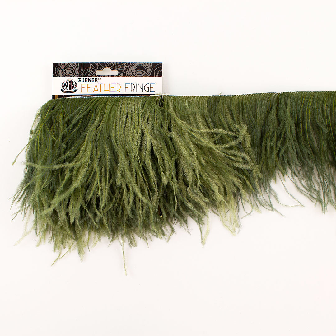 Olive Green Ostrich Feathers Fringe 2 Ply