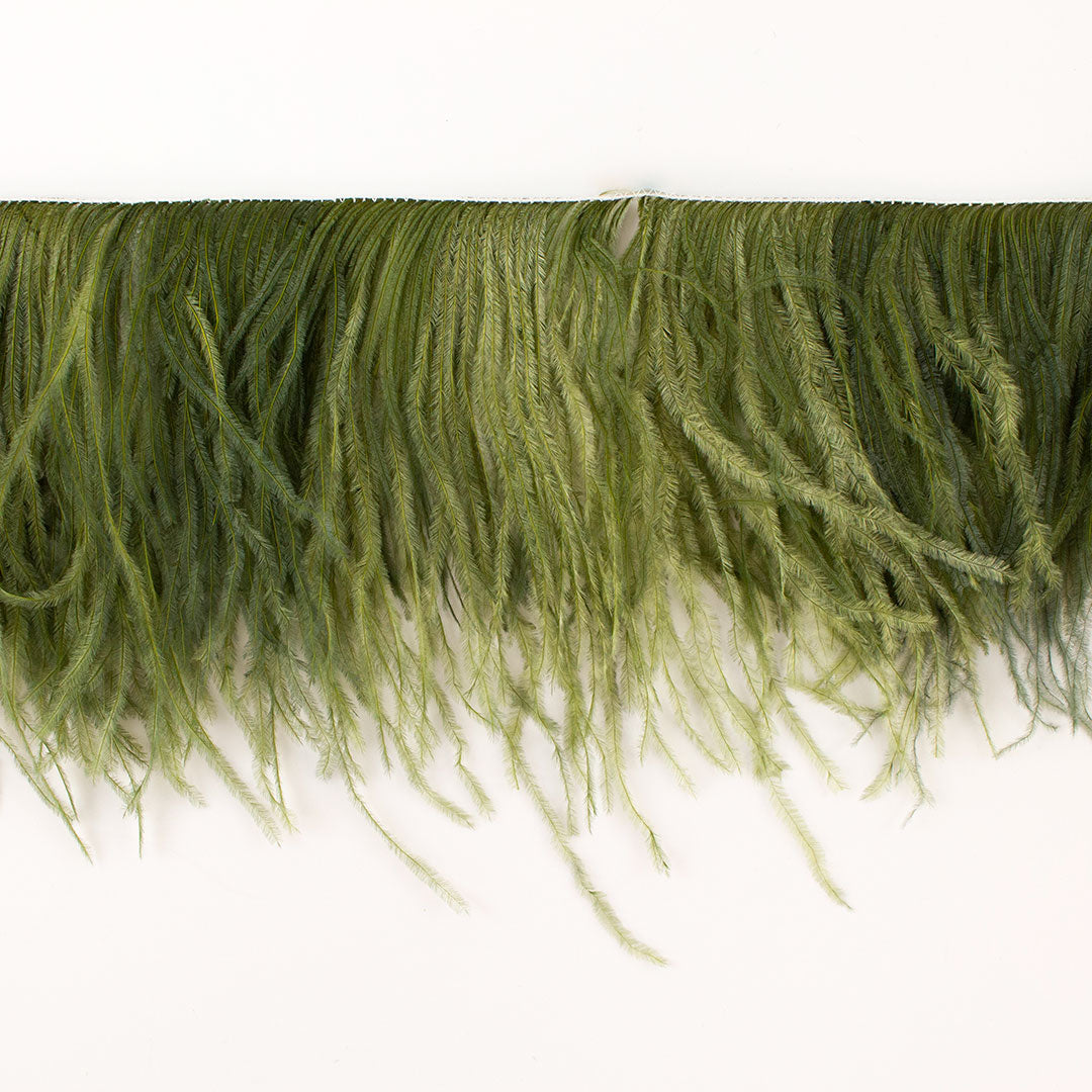 Olive Green Ostrich Feathers Fringe 2 Ply