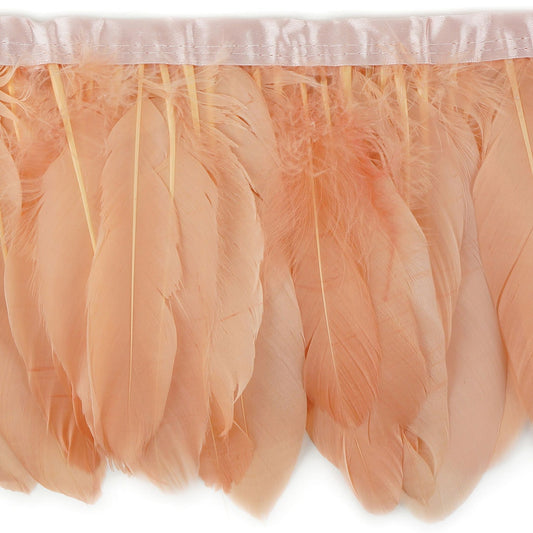 Parried Goose Pallet Feather Fringe - 6" - 1yd Apricot Blush