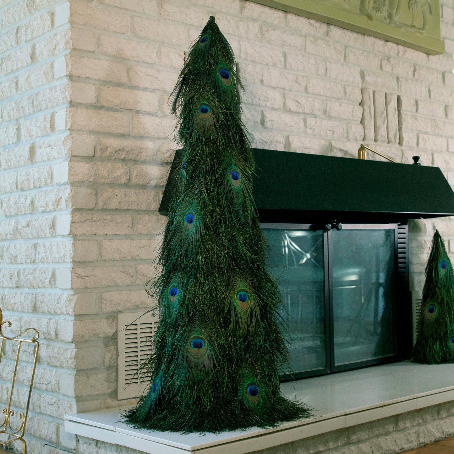 Peacock Flue 40" Tree w/Peacock Eyes ON WOOD Frame