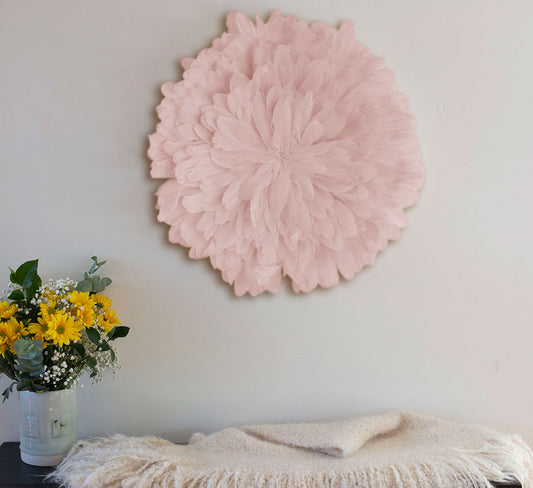 Unique Decorative Feather Wall Art Inspired by African JuJu Hats - Apricot Blush