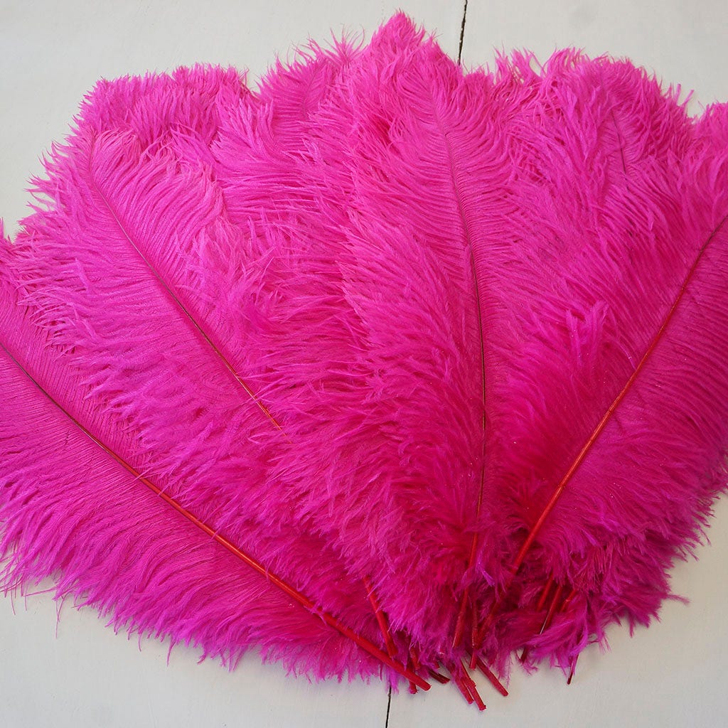 Large Ostrich Feathers - 17"+ Drabs - Shocking Pink