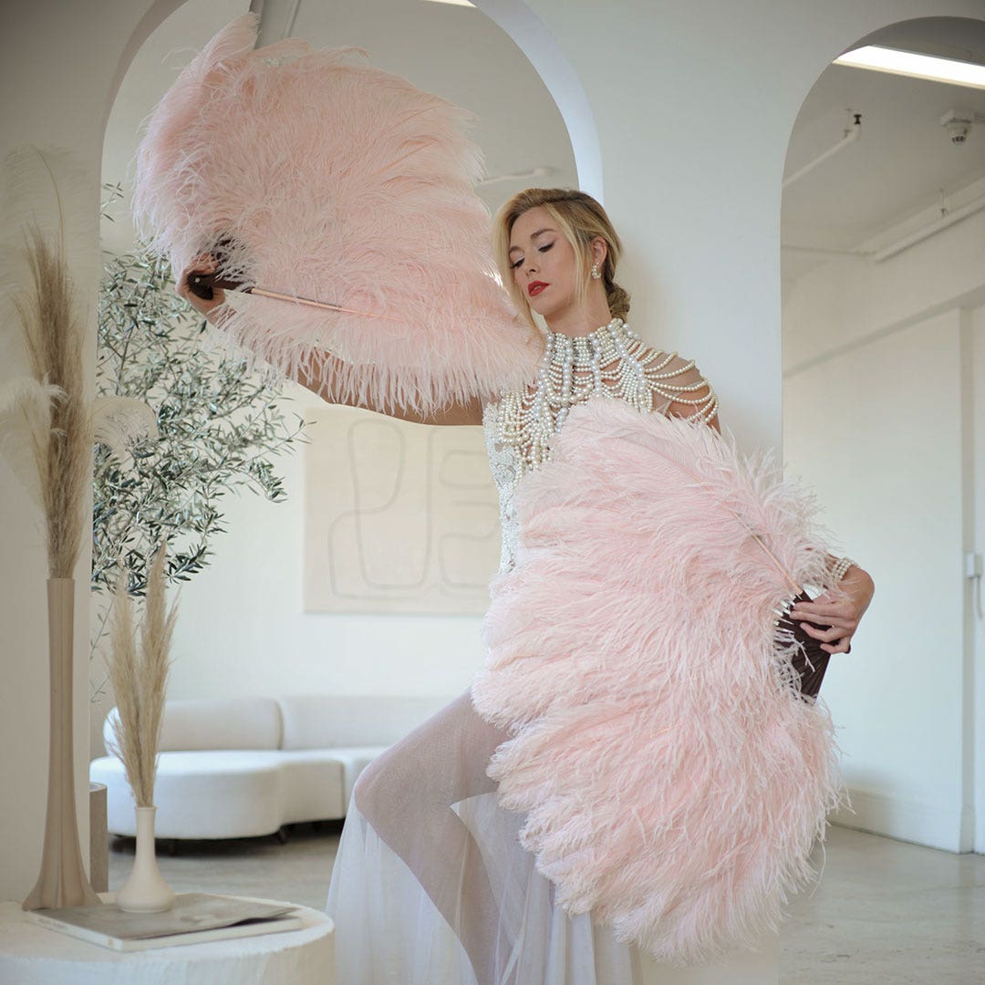 Ostrich Feather Fan with Prime Ostrich Femina Feathers-Champagne