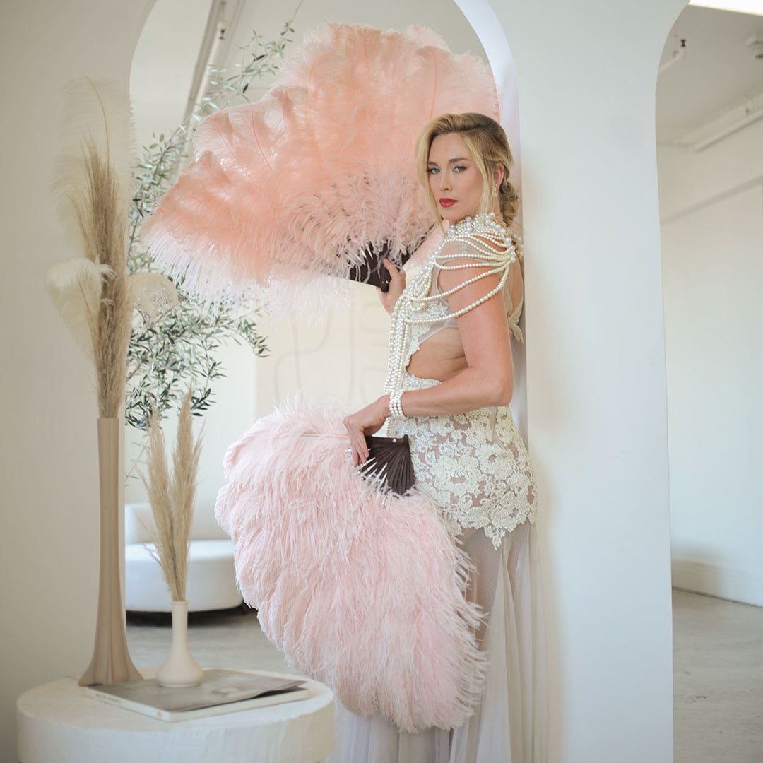 Ostrich Feather Fan with Prime Ostrich Femina Feathers-Champagne