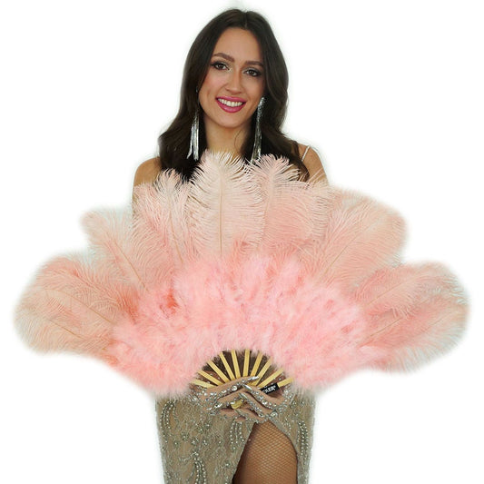 Ostrich Feather Fan w/Marabou - Apricot Blush