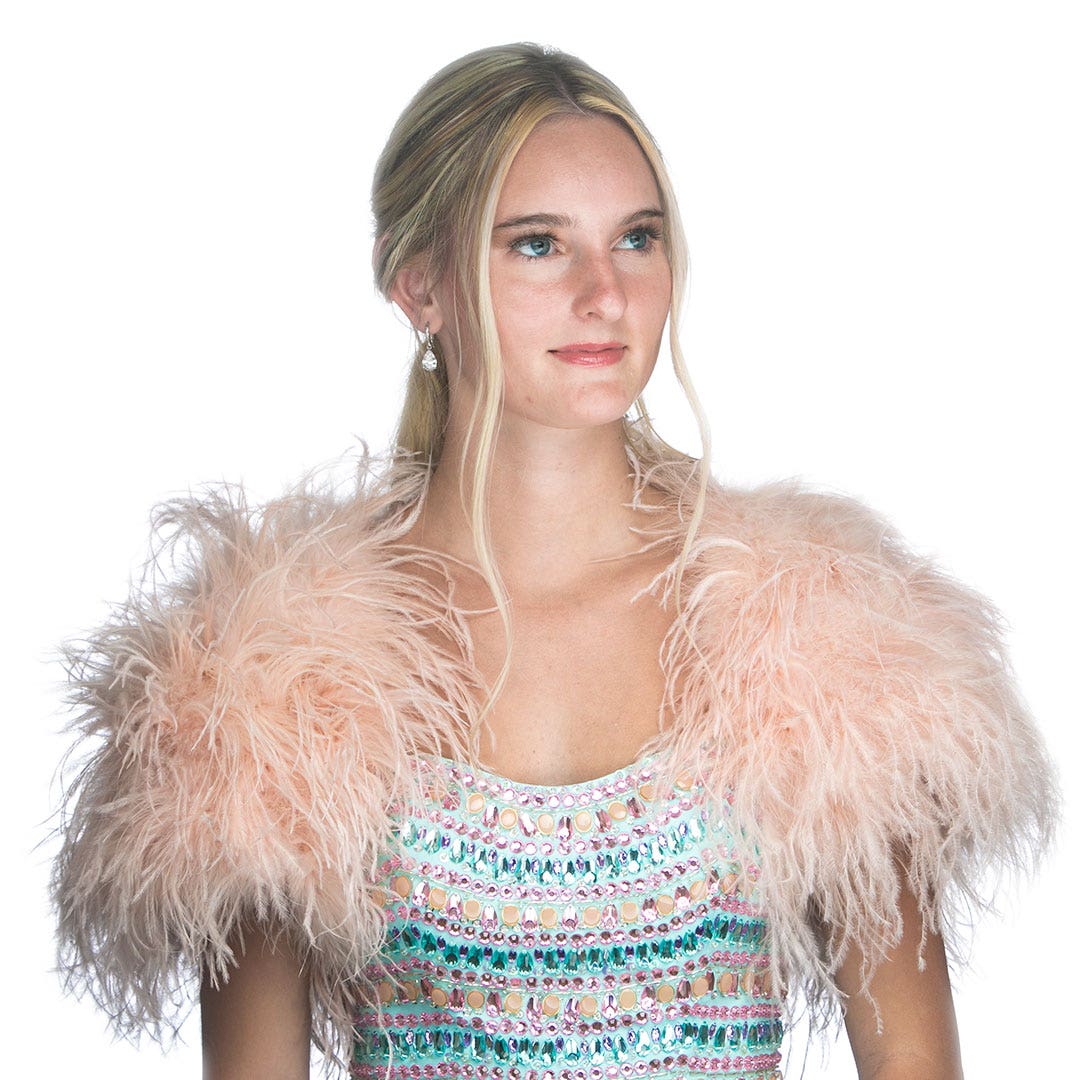 Large Ostrich Feather Bolero Shoulder Wrap / Coat-Champagne