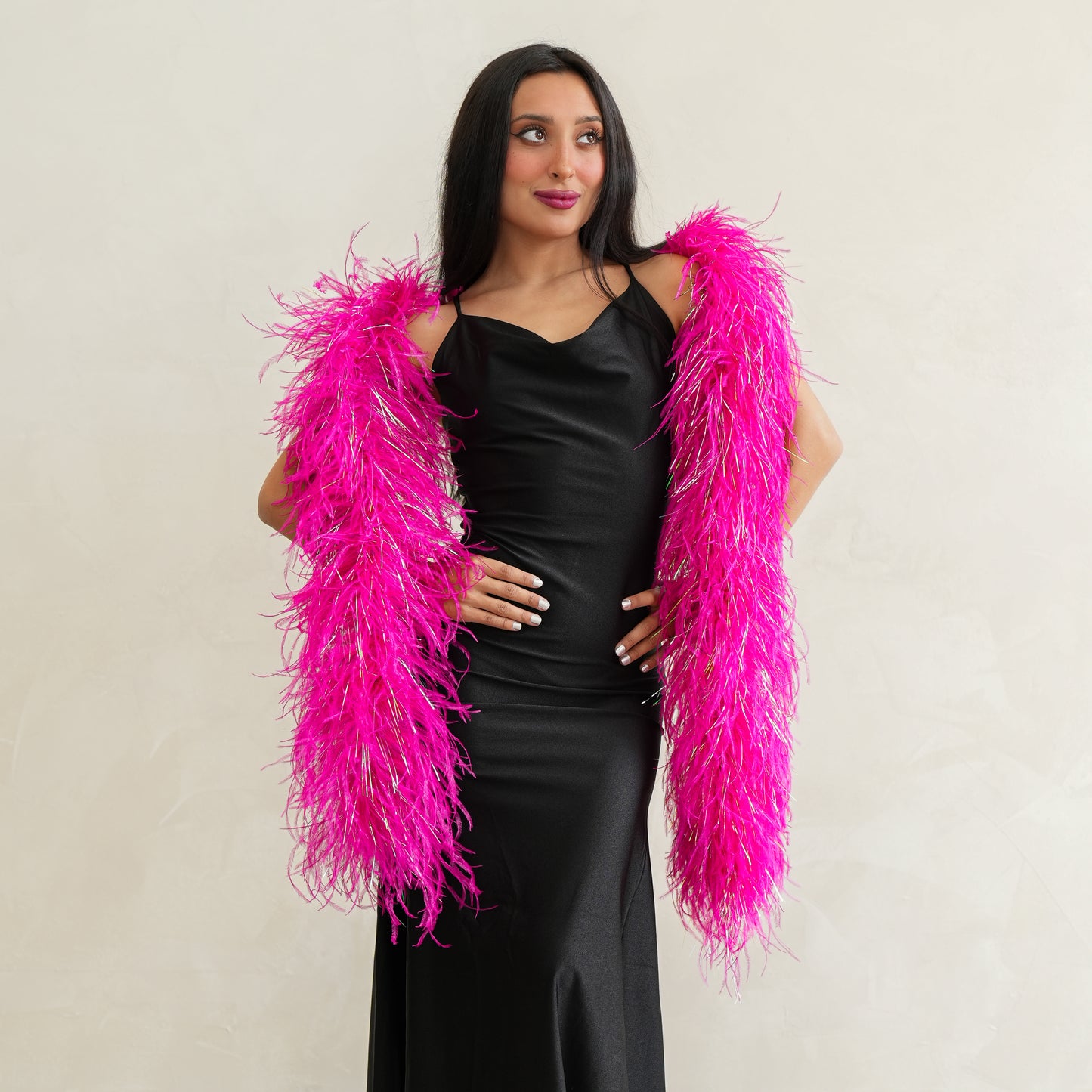 Raspberry Pink 4 Ply Ostrich Feather Boa with Lurex