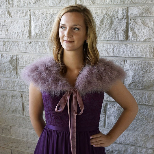 Marabou Feather Shawl w/Ribbon Ties Amethyst